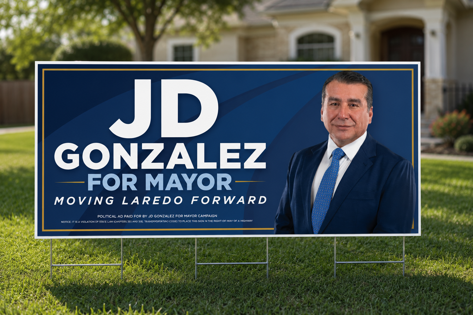 JD Gonzalez for Mayor yard sign on a Laredo front lawn